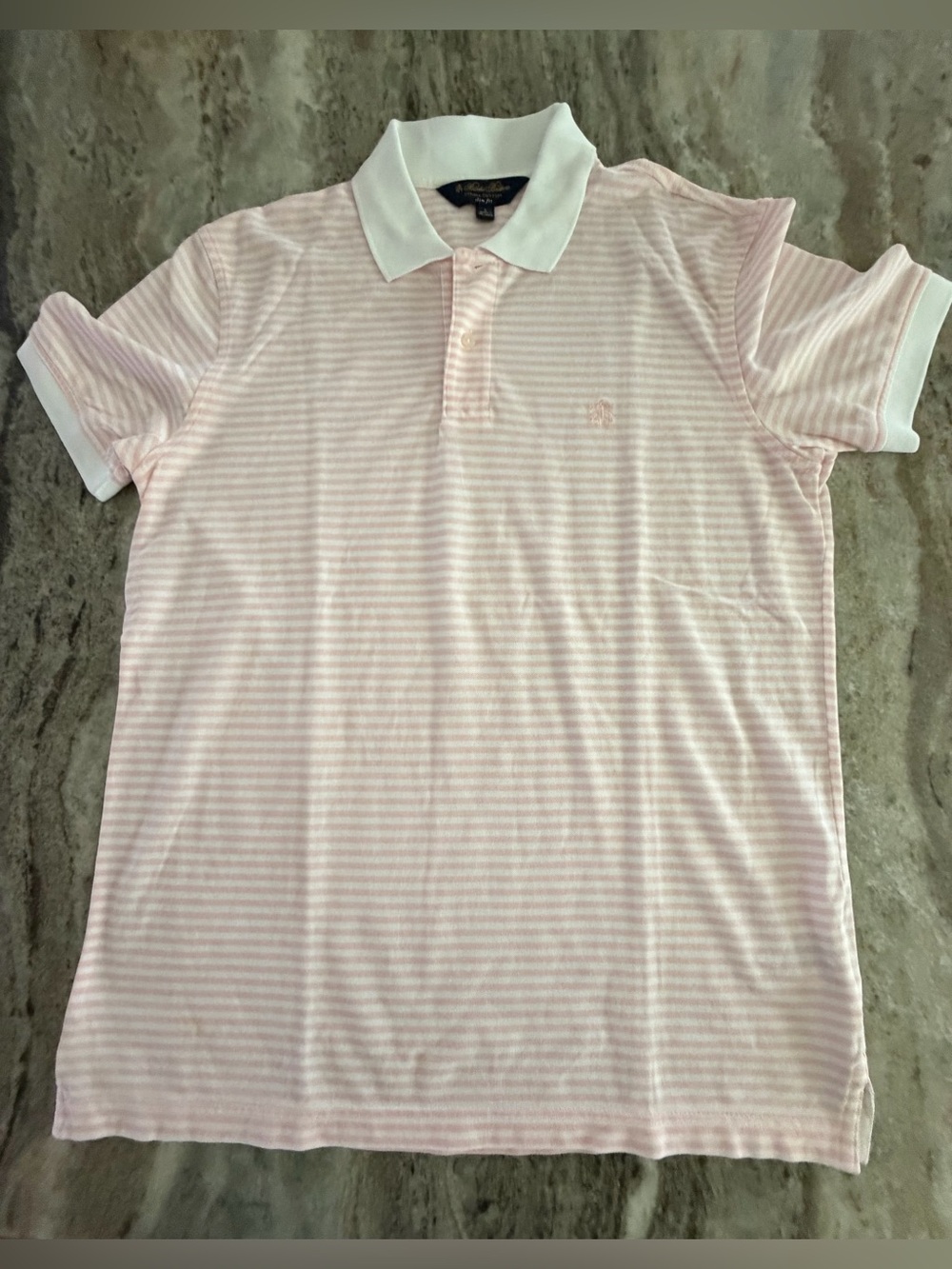 Brooks Brothers Supima Cotton Knit Oxford Slim-Fit Polo Pink White Stripe Men LG